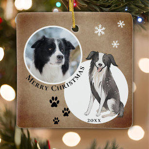 Landschappelijke Border Collie Tekening Poot Kerst Keramisch Ornament