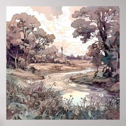 Landschappelijke Waterverf Poster (Voorkant)