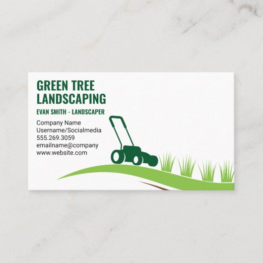 Landschapsarchitectuur | Grasmaaier snijdt gras Visitekaartje (Voorkant)
