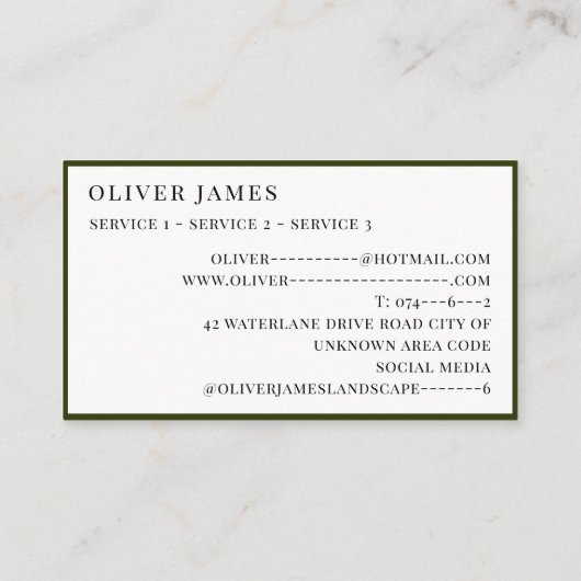 Landschapsarchitectuur Tuinieren en Lawn Care Serv Visitekaartje (Achterkant)