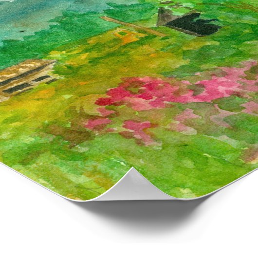 Landschapsarchitectuur van Barn-land Waterverf Poster (Hoek)