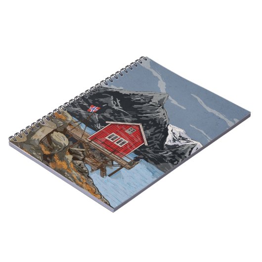 Landschapsbeeld Rorbu Lofoten Bergen Noorwegen Notitieboek (Linkerzijde)