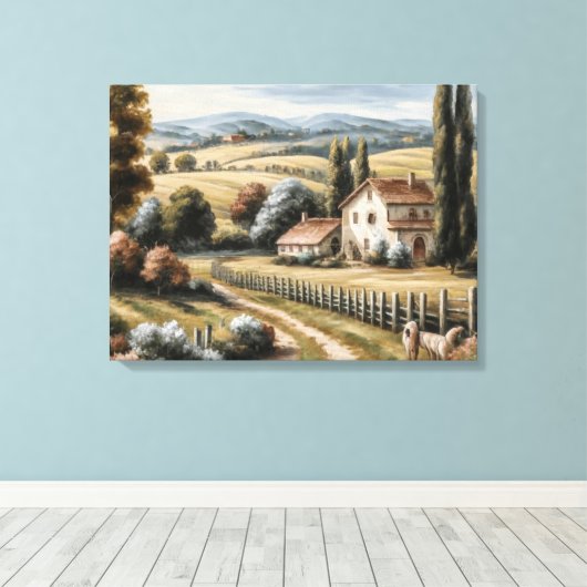 landschapsboerderij canvas afdruk (Insitu (Houten vloer))