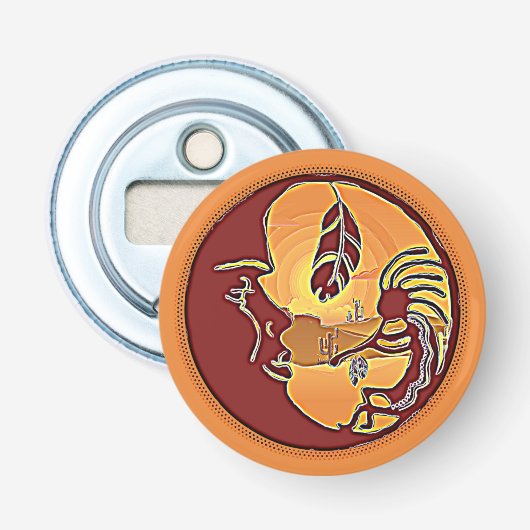 LandschapsButton - Kokopelli Moon Feather 1 Button Flesopener (Voorkant)