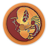 LandschapsButton - Kokopelli Moon Feather 1 Keramische Knop (Voorkant)