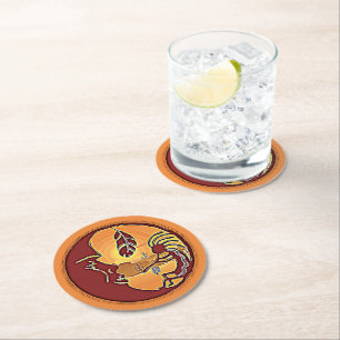LandschapsButton - Kokopelli Moon Feather 1 Ronde Kartonnen Onderzetter