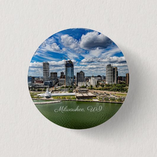 Landschapsfoto van Milwaukee, Wisconsin, Ronde Button 3,2 Cm (Voorkant)