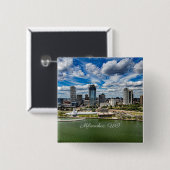 Landschapsfoto van Milwaukee, Wisconsin, Vierkante Button 5,1 Cm (Voorkant /achterkant)