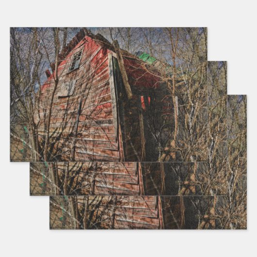  landschapshuis met roodbaars inpakpapier vel (Set)