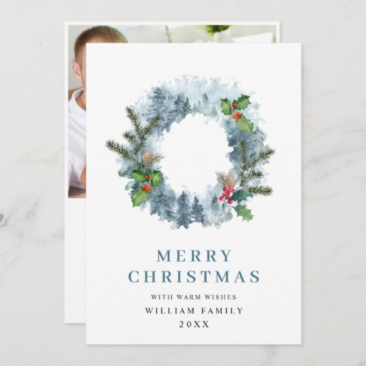 Landschapskrans Kerstmis Hulst Bes Groet Feestdagenkaart (Voorkant / Achterkant)