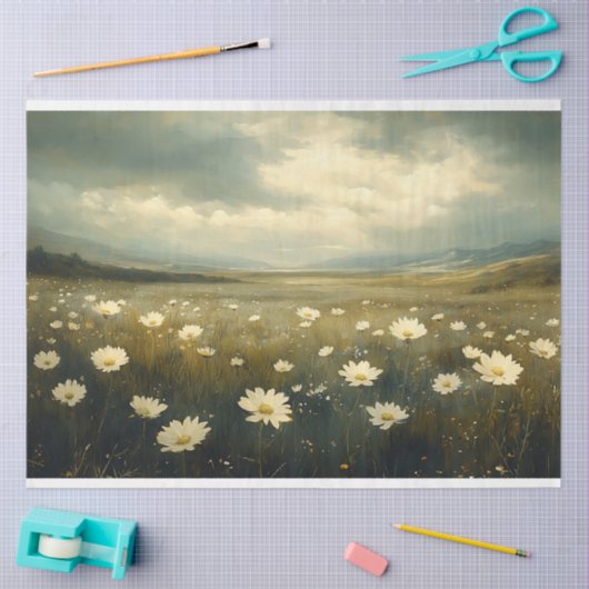 Landschapsschilderij Witte Bloemen Decoupage Tissuepapier (Craft)