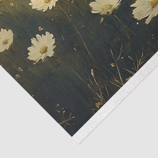 Landschapsschilderij Witte Bloemen Decoupage Tissuepapier (Detail)