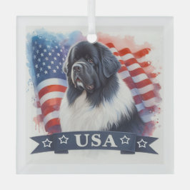 Landseer Newfoundland Dog Patriotic Glas Ornament