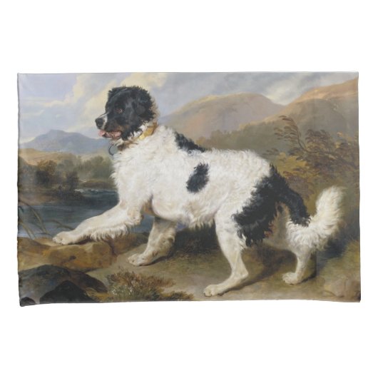 Landseer Newfoundland Dog (zwart en wit dier) Kussensloop (Voorkant-Rechts)