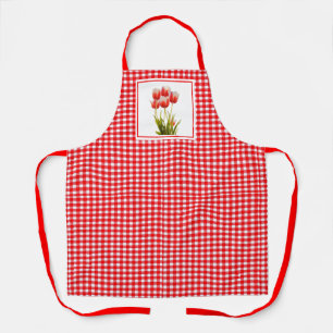 Landstijl Red Gingham met rode tulpen Schort