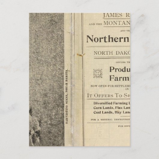 Landsubsidie van North Dakota Briefkaart (Voorkant)