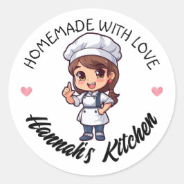 Lang Bruin Tied Haar Bakker Kawaii Thuisproduct Ronde Sticker