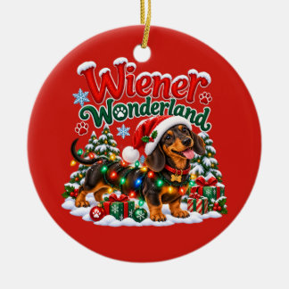 Lang en vrolijk kerstfeest Grappige Dachshond Kers Keramisch Ornament