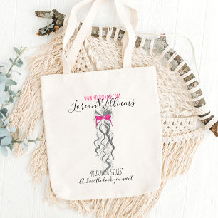 Lang golvend haar met een strik Kapsalon branding Tote Bag