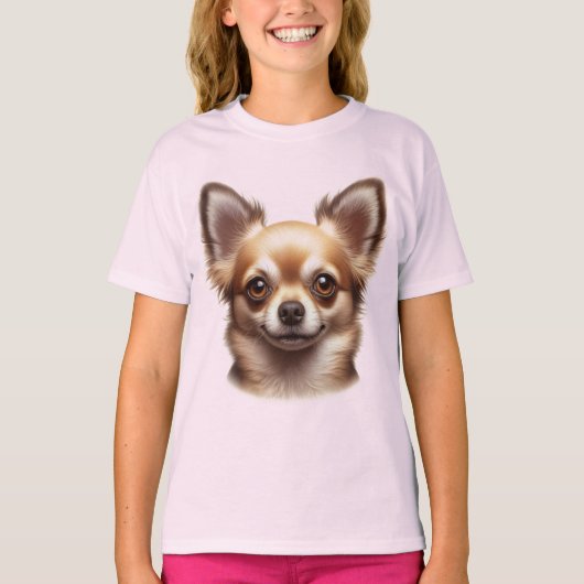 Lang haar Chihuahua hond T-shirt (Voorkant)