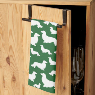 Lang Haar Dachshund Bos Groene Keukenhanddoek