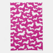 Lang Haar Dachshund Heet Roze Keukenhanddoek (Verticaal)