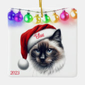 Lang Haar Siamese Kat Kerstmis Keramisch Ornament (Voorkant)