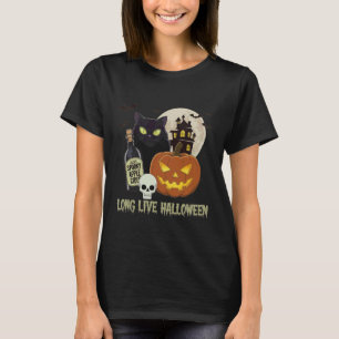 Lang leve Halloween Grappige Pompoen Zwarte Kat Vi T-shirt