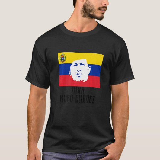 Lang leve Hugo Chávez gezicht op vlag T-shirt (Voorkant)