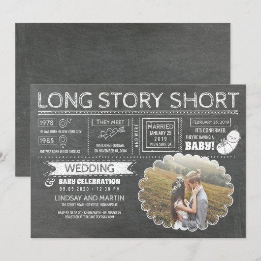 Lang verhaal kort | Huwelijksfeest en Baby feest Save The Date (Voorkant / Achterkant)