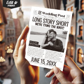 Lang verhaal Korte bruiloft Bewaar de datum Krant Feestdagenkaart