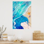 Langbladige engel die op het strand slapen is poster (Keuken)