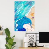 Langbladige engel die op het strand slapen is poster (Thuiskantoor)