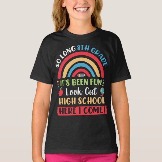 Lange 8-de-klas, Hallo middelbare school hier kom T-shirt (Voorkant)