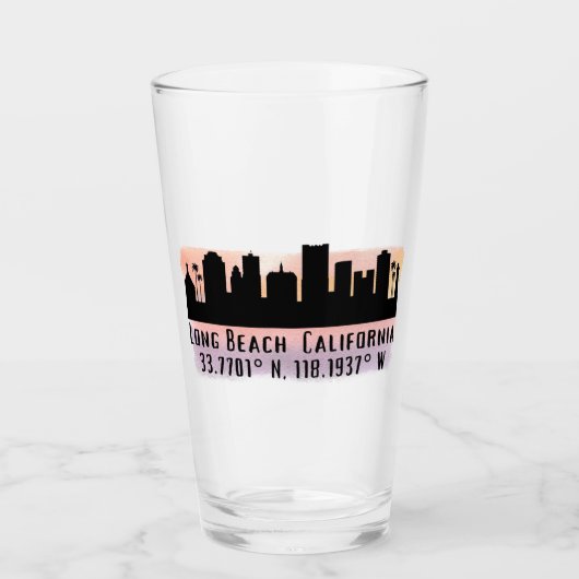 Lange beach Skyline Latitude en Longitude Pint Glas (Voorkant)