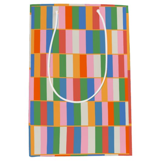Lange blokken kleurrijk gecontroleerd Pop patroon Medium Cadeauzakje (Voorkant)