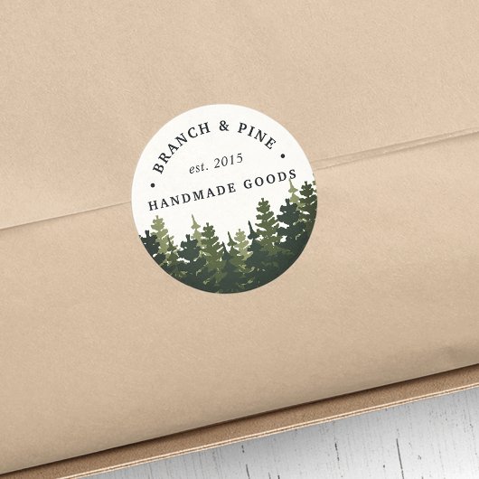 lange dennen | Rustic Trees Bedrijfsnaam Ronde Sticker