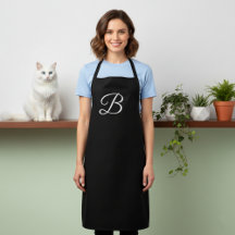 Lange effen zwarte apron met monogram