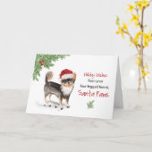 Lange Haired Chihuahua Kerstmis Van Hond In Grappi Kaart (Gele Bloem)