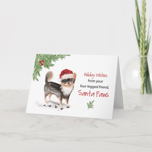 Lange Haired Chihuahua Kerstmis Van Hond In Grappi Kaart (Voorkant)