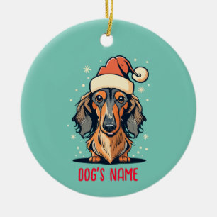 Lange Haired Dachshund Dog gepersonaliseerd Orname Keramisch Ornament