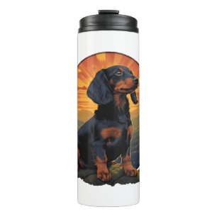 Lange Haired Dachshund huisdier lover retro  Thermosbeker