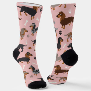 Lange harige Dachshund Paws en Botten Patroon Sokk Sokken