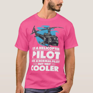 Lange helikopterpiloot met helikopter t-shirt