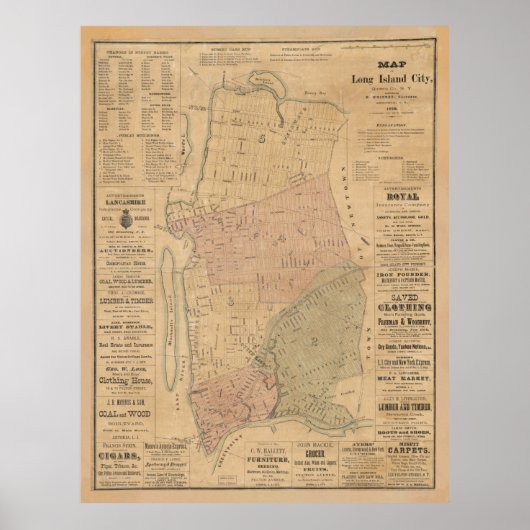 Lange Island City NY Map (1876) Poster (Voorkant)