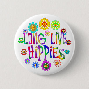 Lange levende Hippies Ronde Button 5,7 Cm