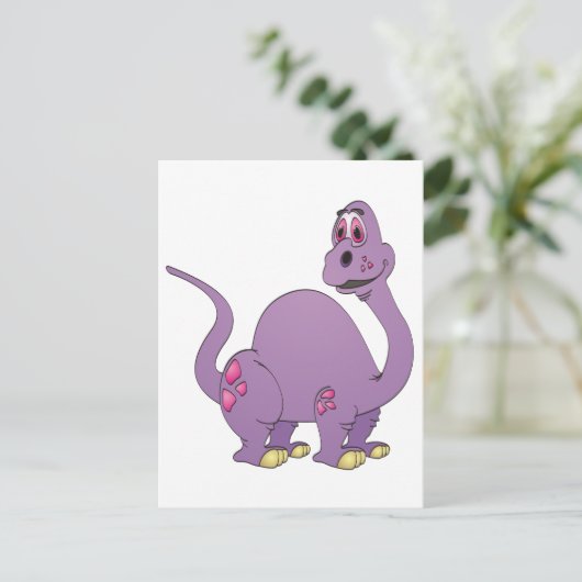 Lange nek Paarse dinosaurus Cartoon Briefkaart (Staand voorkant)