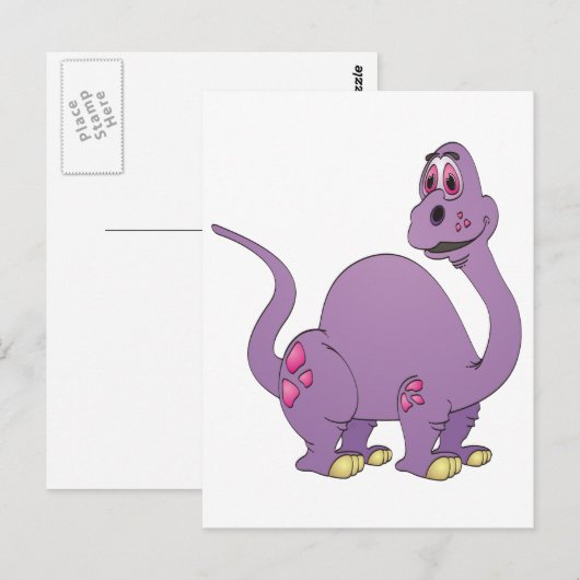 Lange nek Paarse dinosaurus Cartoon Briefkaart (Voorkant / Achterkant)