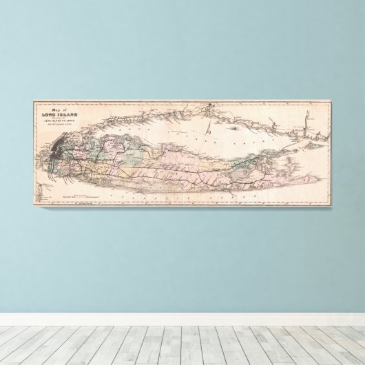  Lange NY Railroad Map (1882) Canvas Afdruk (Insitu (Houten vloer))