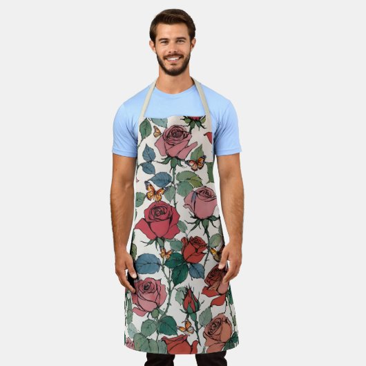 Lange stam Rozen en Monarch Vlinders Schort (Gedragen)